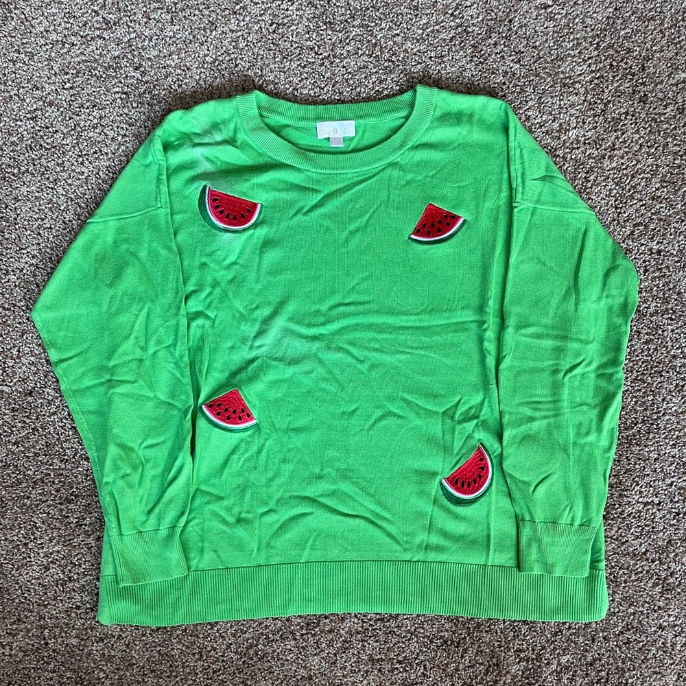 NWOT‎ Belle by Kim Gravel Fruit Salad Watermelon Sweater